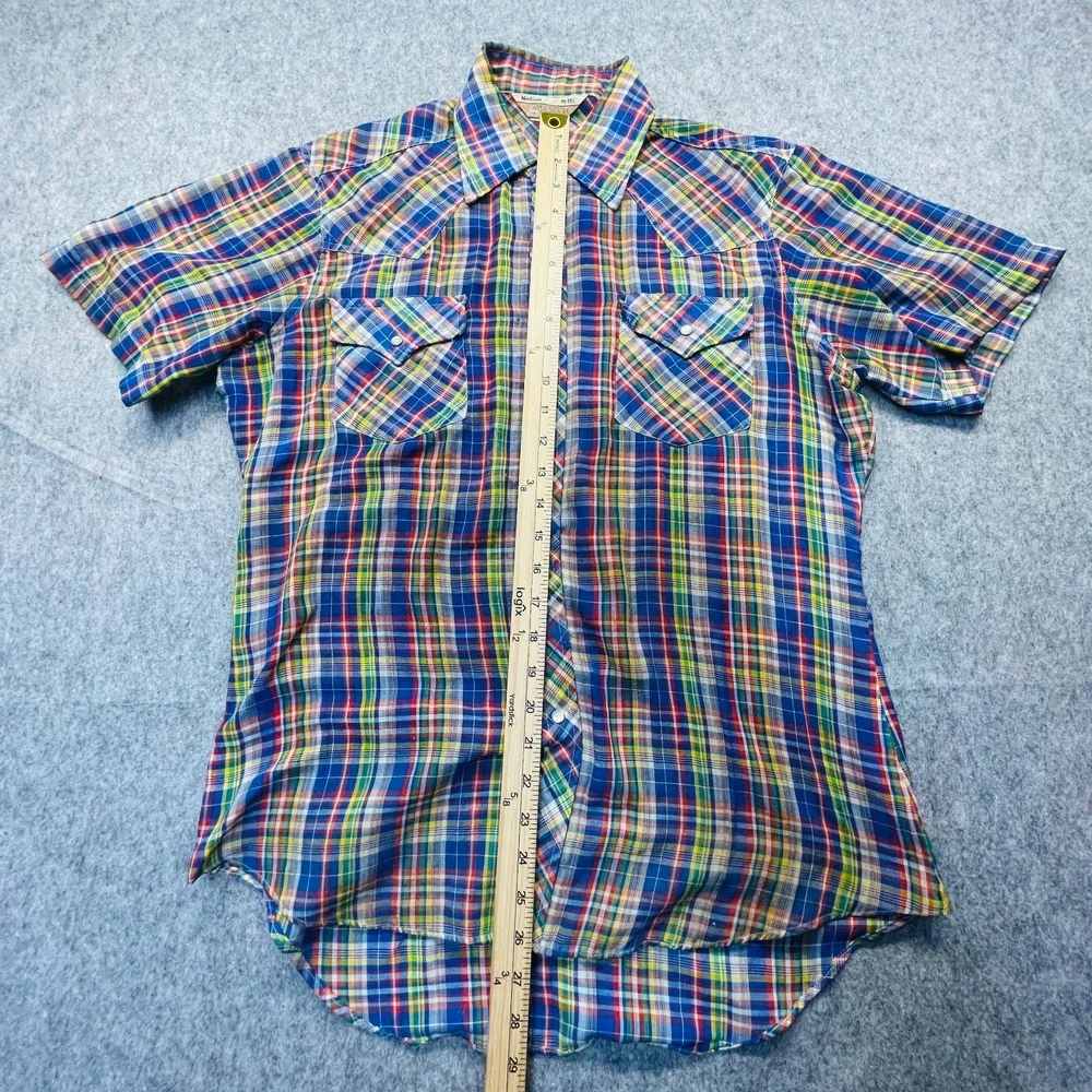 Vintage Sears Western Wear Shirt Men Medium Multi Plaid Pearl Snap Short Sleeve - Picture 6 of 8